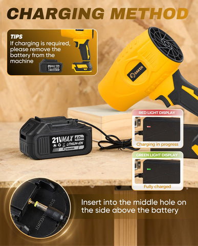 Saker charger included with two batteries for extended cleaning sessions