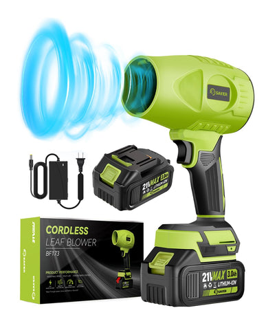 Saker cordless leaf blower drying patio for quick outdoor maintenance