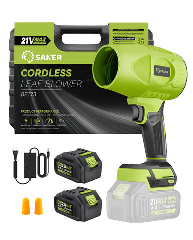 Saker cordless leaf blower front view for quick outdoor cleaning and drying tasks