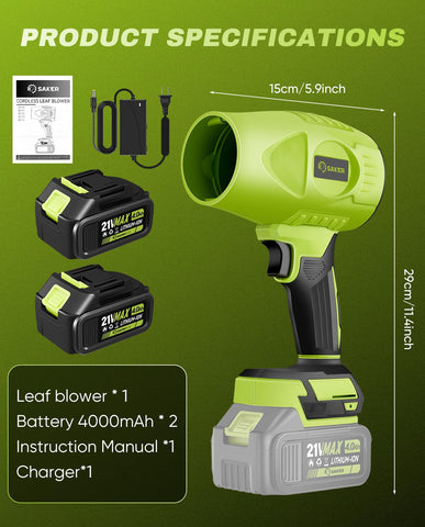 Saker cordless blower kit includes charger for quick recharges