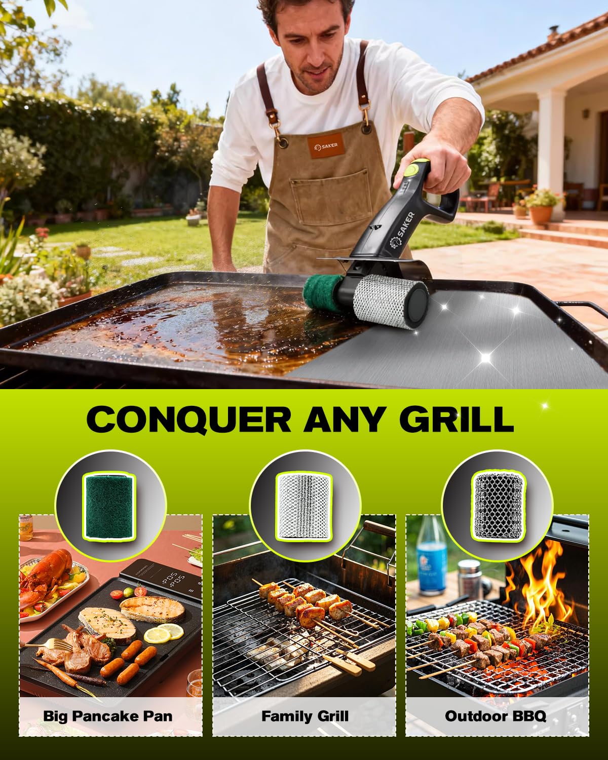 Saker cordless rechargeable design offers freedom to clean anywhere, without cords.