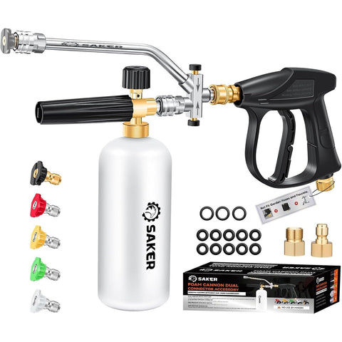 Saker foam cannon dual connector showing adjustable foam for car cleaning