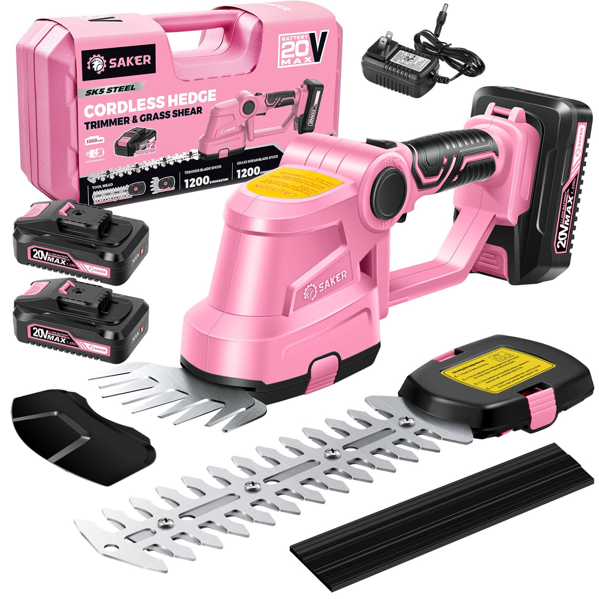 Saker pink cordless hedge trimmer front view for easy trimming