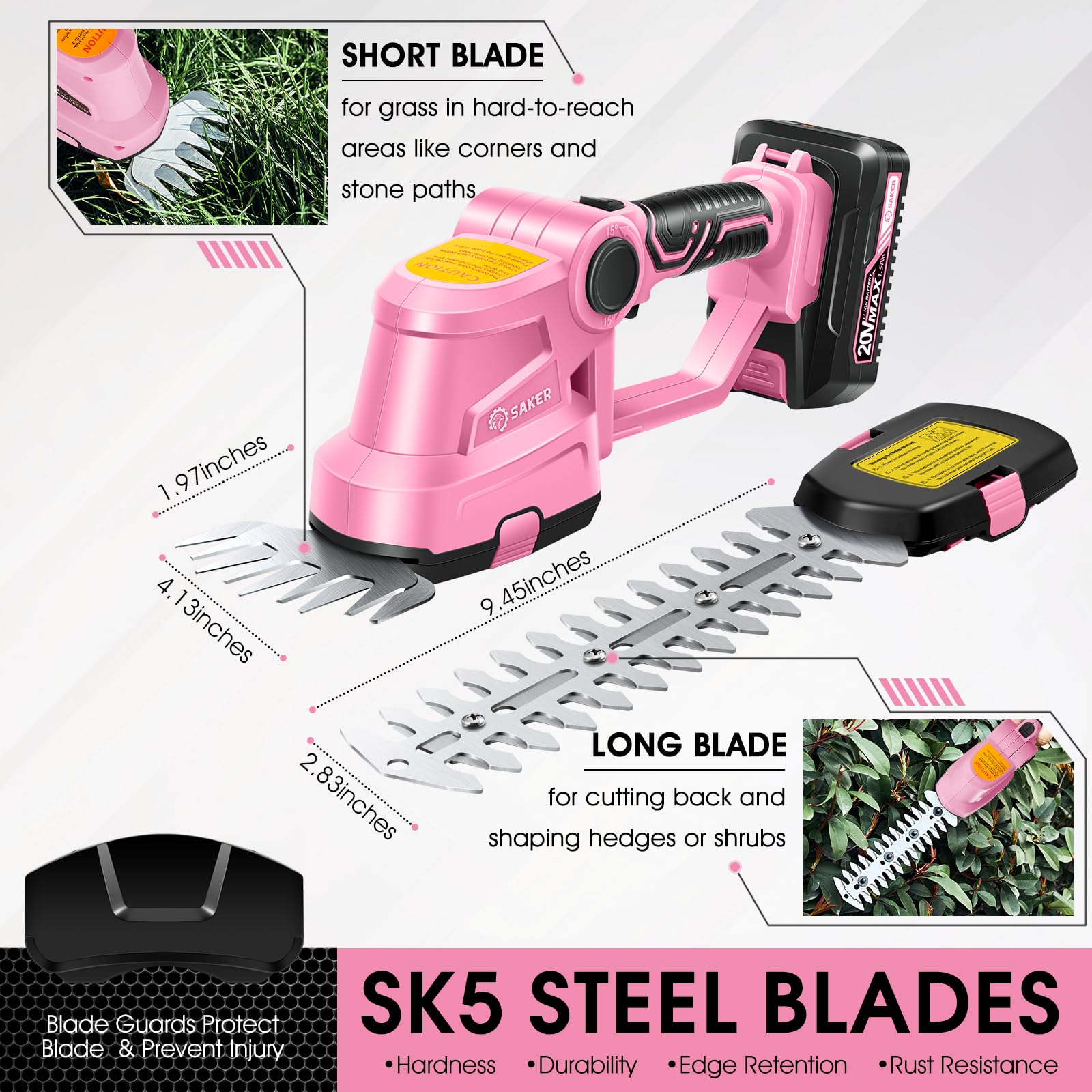 Saker pink hedge trimmer short blade attached for lawn edging