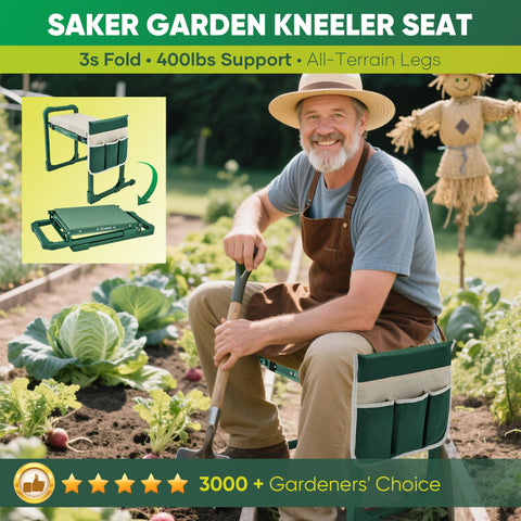 Saker garden kneeler with extendable legs for uneven terrain stability