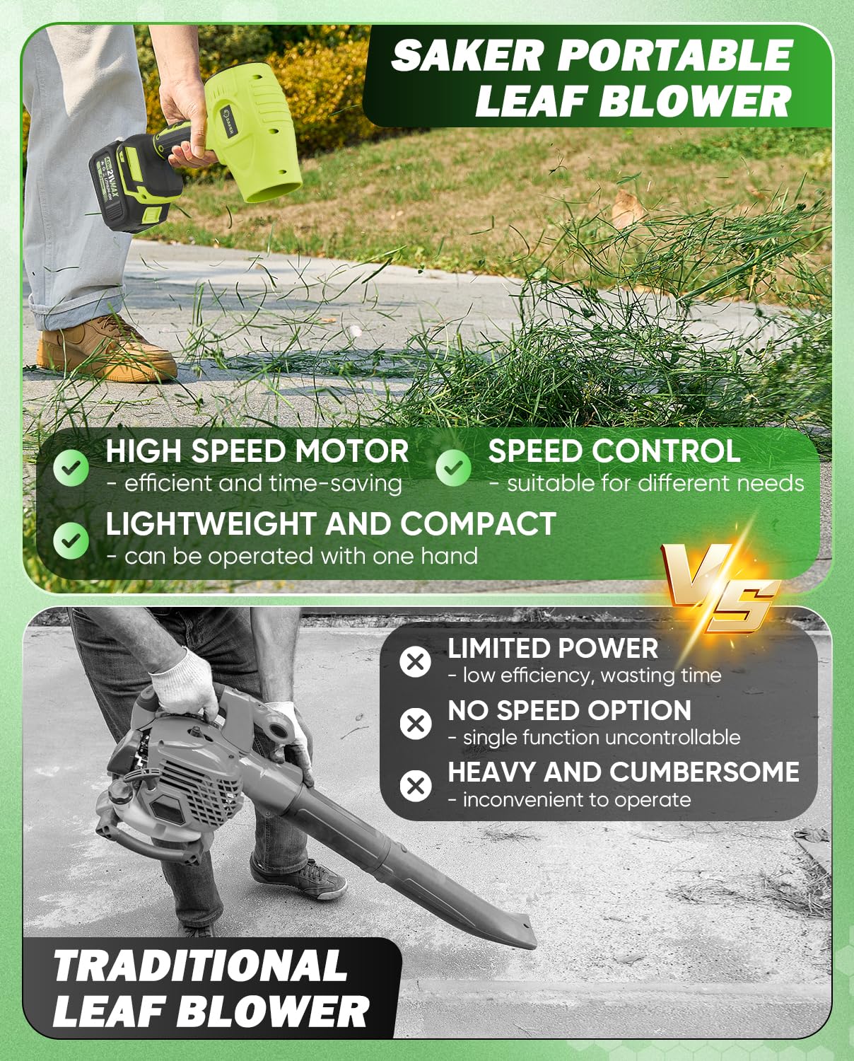 Saker leaf blower adjustable speed dial for precise control