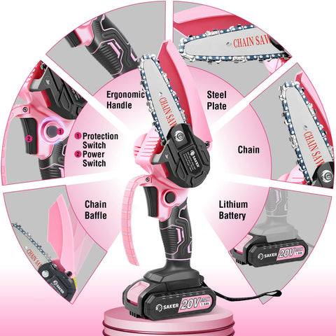 Saker Mini Chainsaw 20V battery powers cordless pruning and trimming