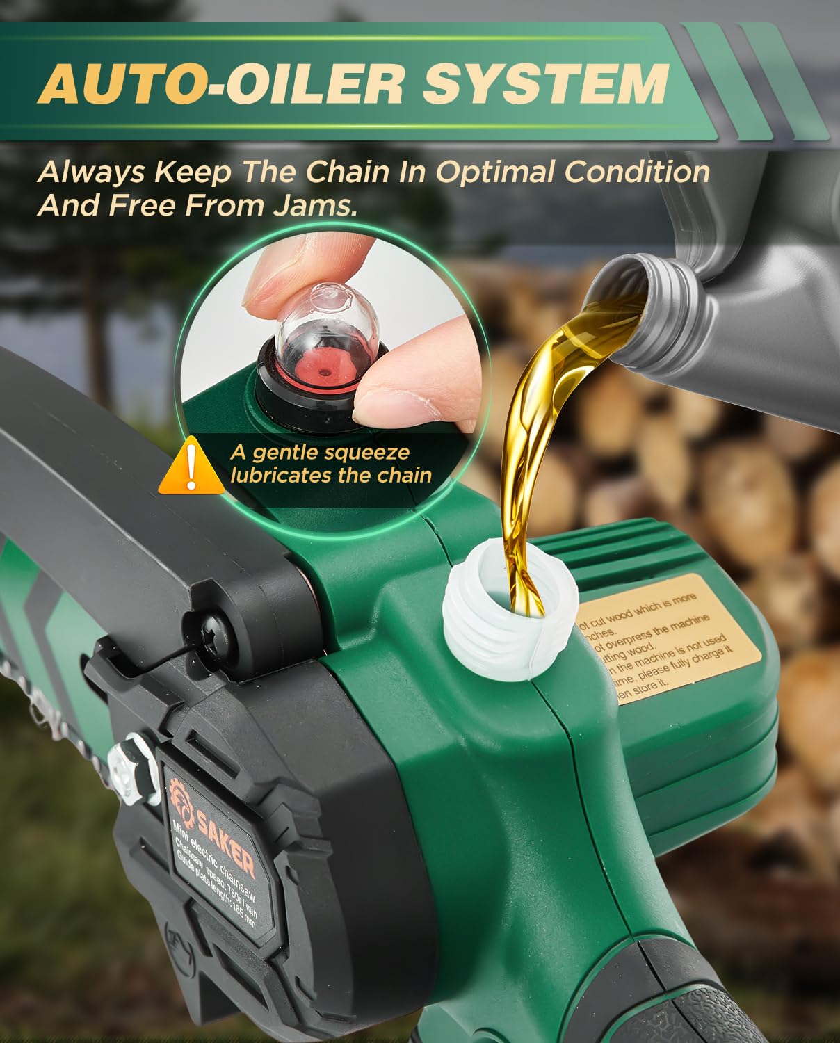 Saker Mini Chainsaw 6 inch bar cutting small branches with precision
