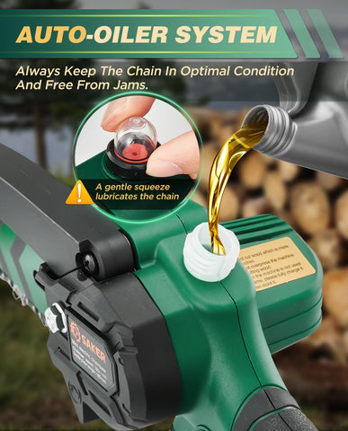 Saker Mini Chainsaw 6 inch bar cutting small branches with precision