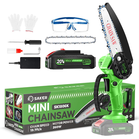 Saker mini chainsaw 6 inch battery powered for easy pruning and quick cuts