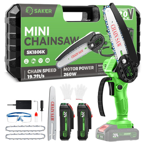 Saker Mini Chainsaw in action on a log delivering smooth cuts.