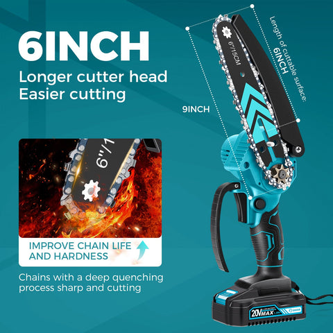 Saker Mini Chainsaw guide chain detail highlighting precision.