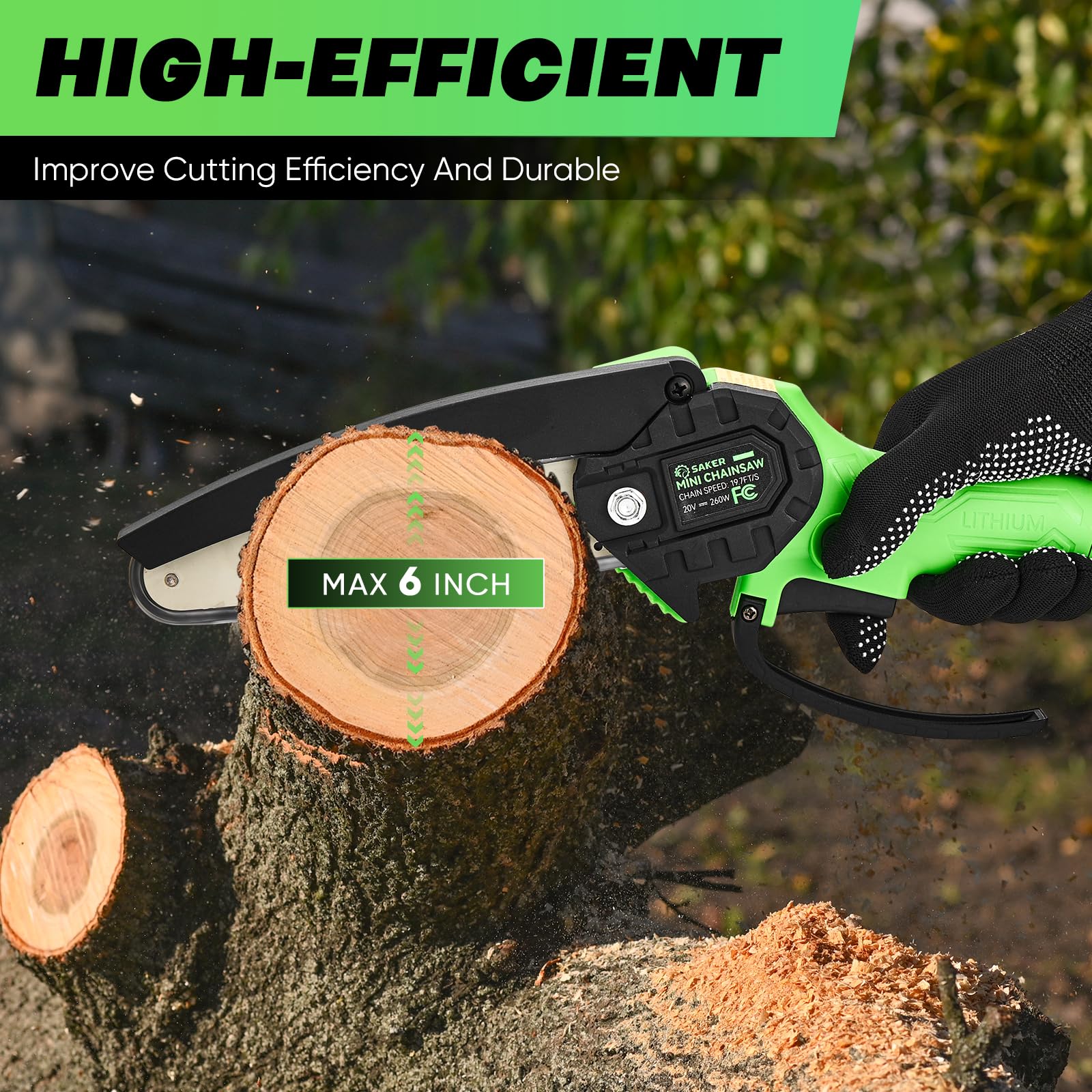Rechargeable battery for Saker Mini Chainsaw powering cordless sessions.