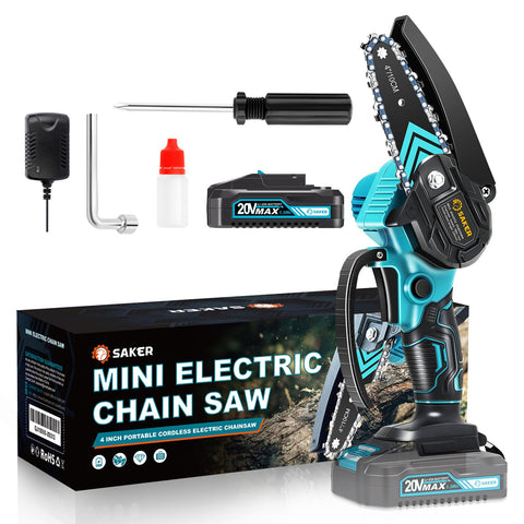Saker Mini Chainsaw with battery included for quick cordless pruning