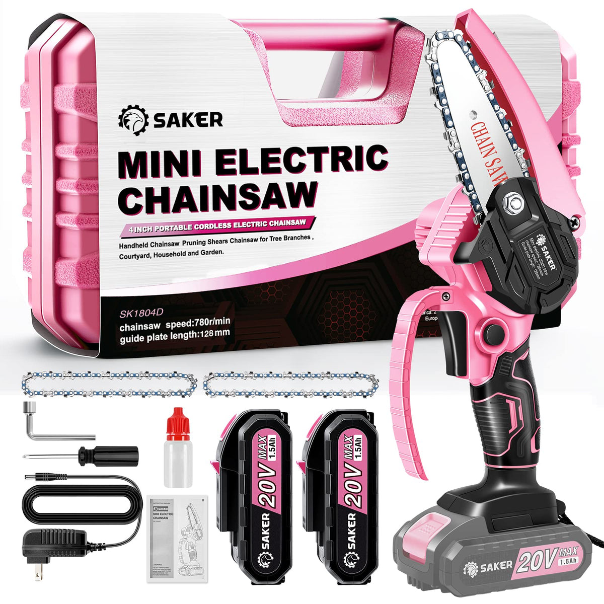 Saker Mini Chainsaw pink body enables easy handling for garden tasks