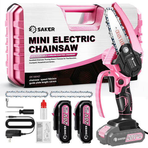 Saker Mini Chainsaw pink body enables easy handling for garden tasks