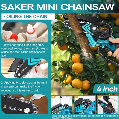 Safety hand guard and lock on Saker Mini Chainsaw for controlled operation