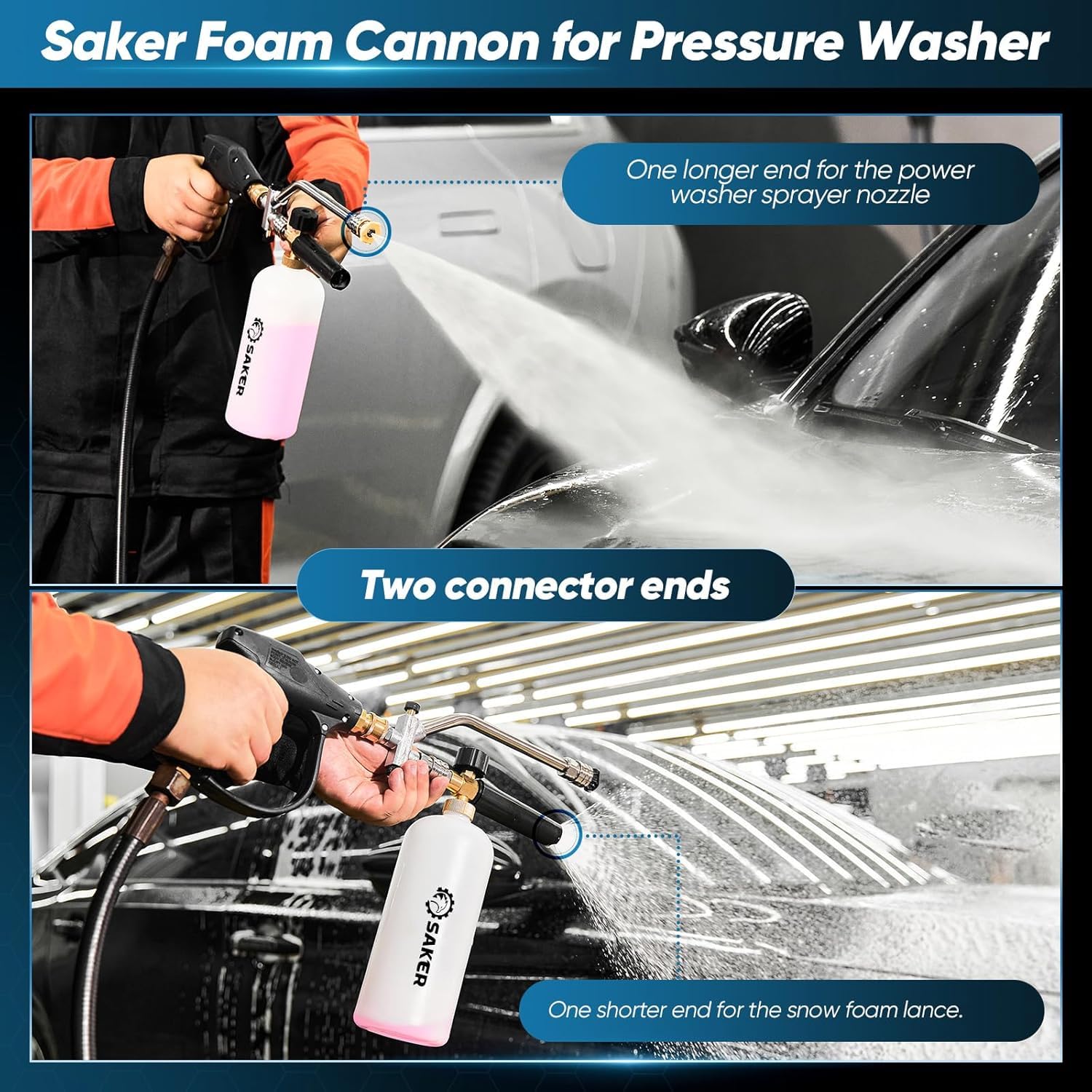Saker foam and water spray handles cars, walls, exteriors