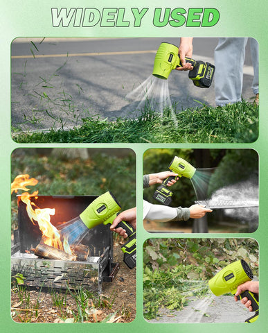Saker in action outdoors for debris removal and patio tidying