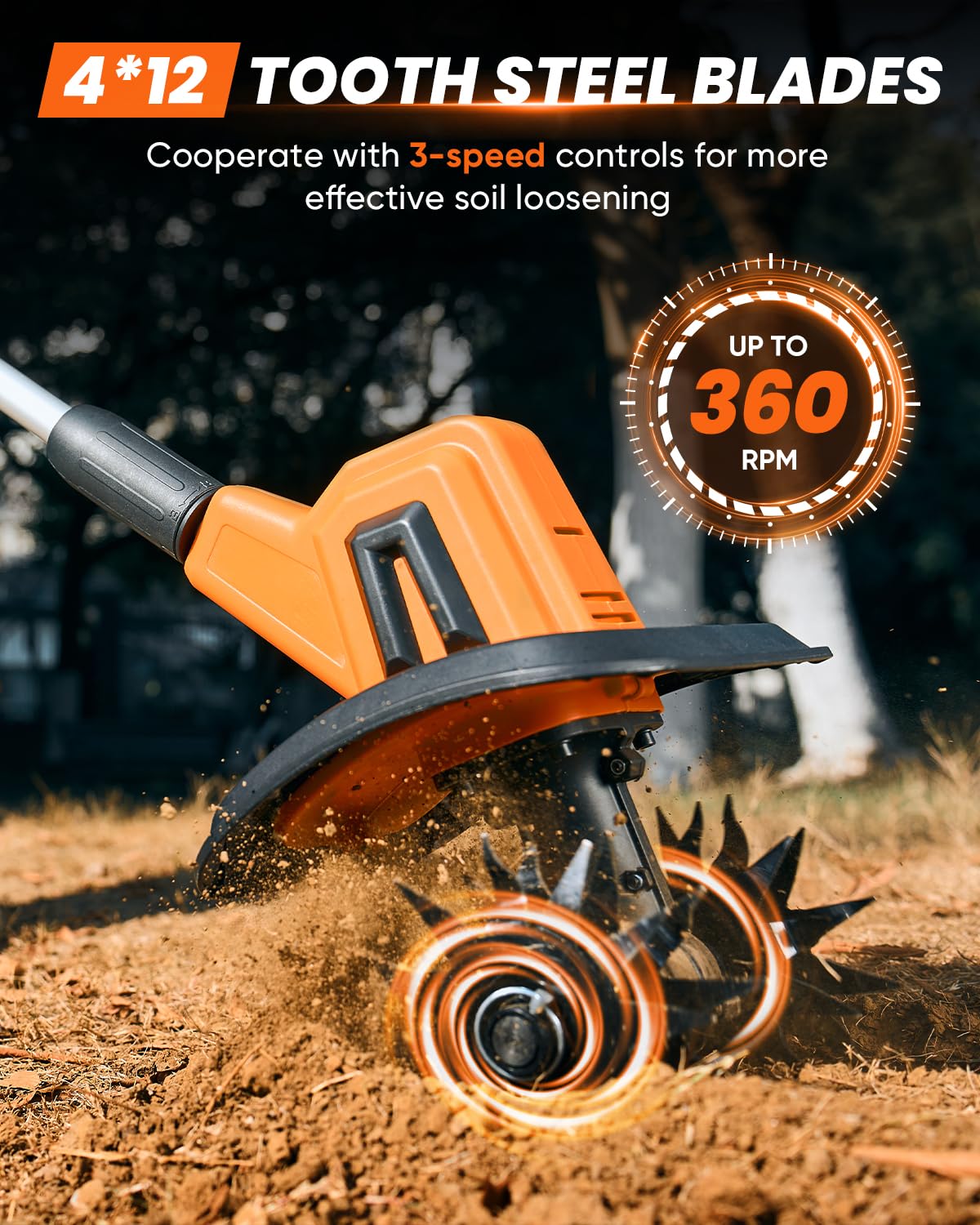 Saker SK-TC18A shows the 3-speed control dial for precise soil care