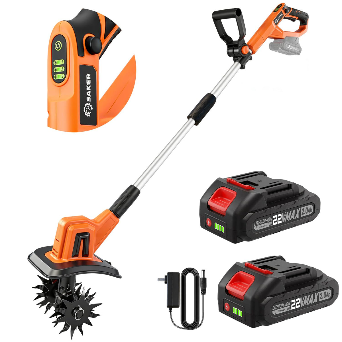 Saker SK-TC18A cordless tiller in compact design for easy maneuverability in small gardens