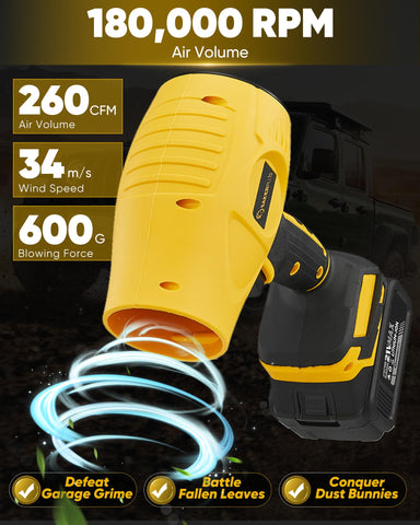 SakerPlus blower on patio cleaning leaves and dust with cordless freedom