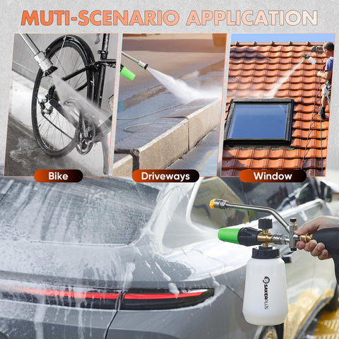 SakerPlus foam cannon used across cars, patios, and fences.