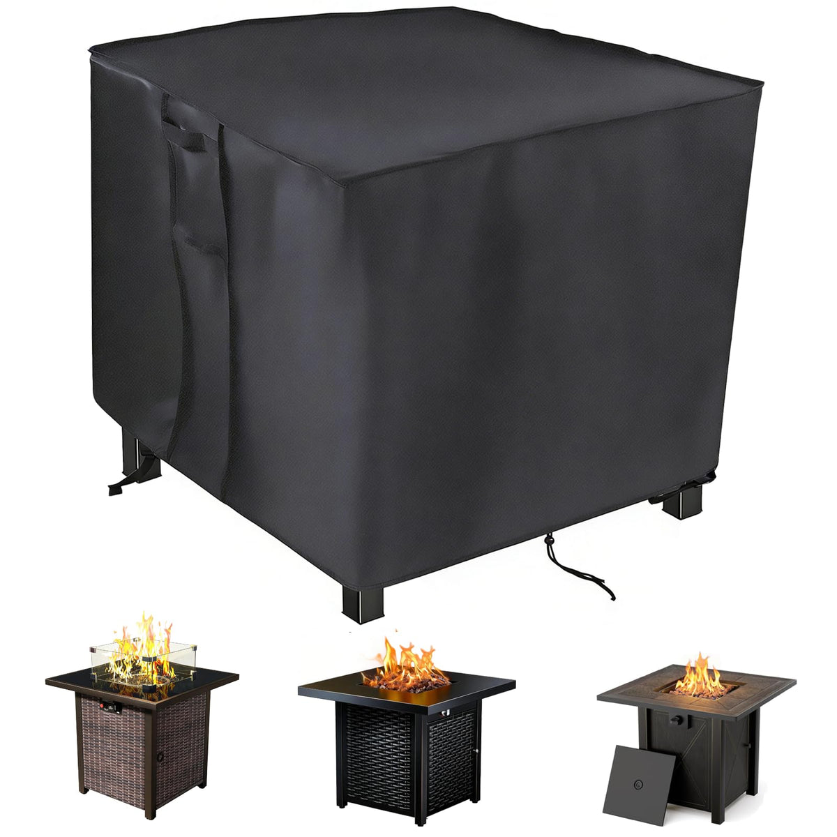 Saking 28x28 square fire pit cover protecting the gas table from rain