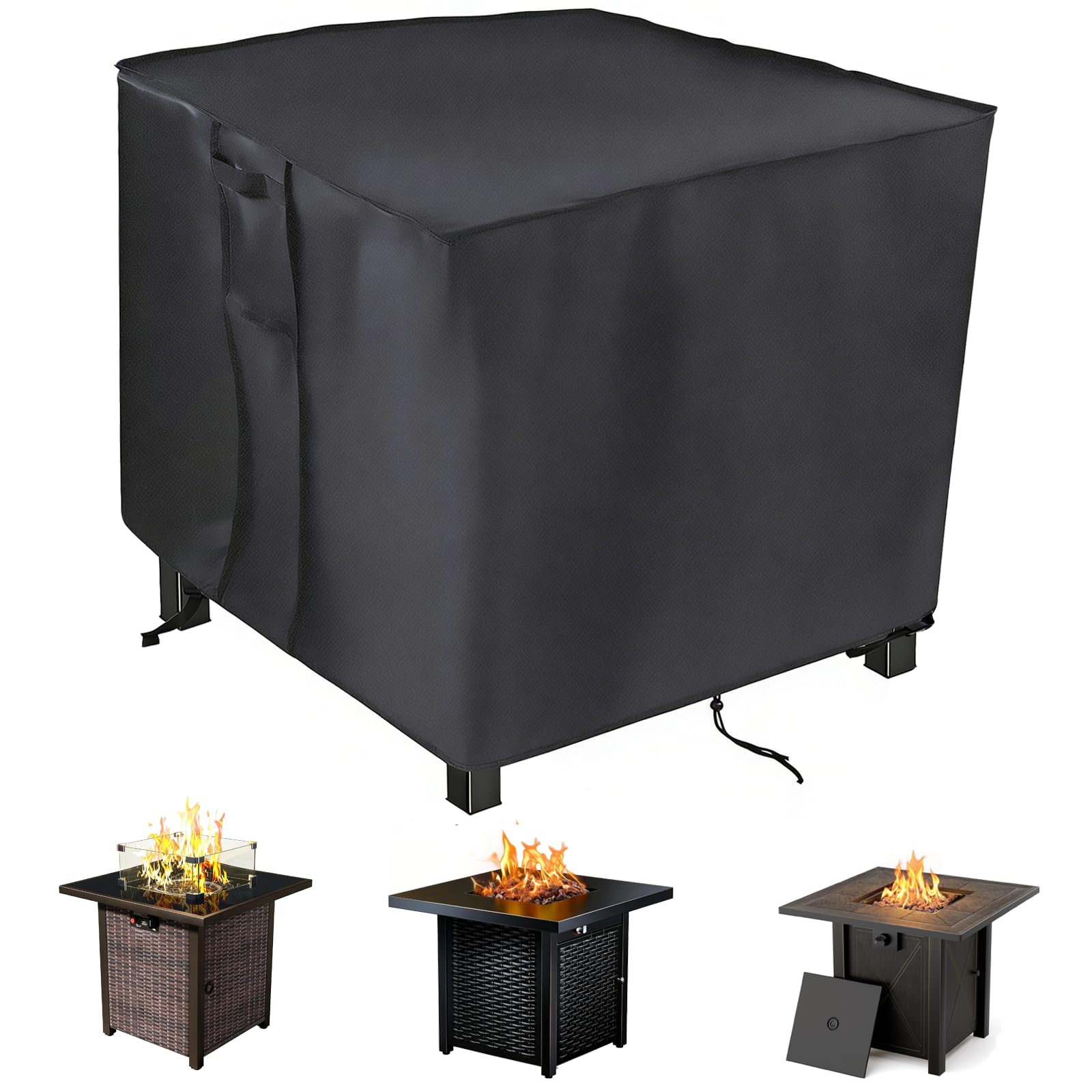 Saking fire pit cover on a 30x30 square pit, protecting from rain and UV rays