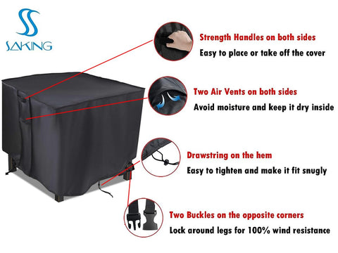 Saking cover features side air vents and easy-grip handles