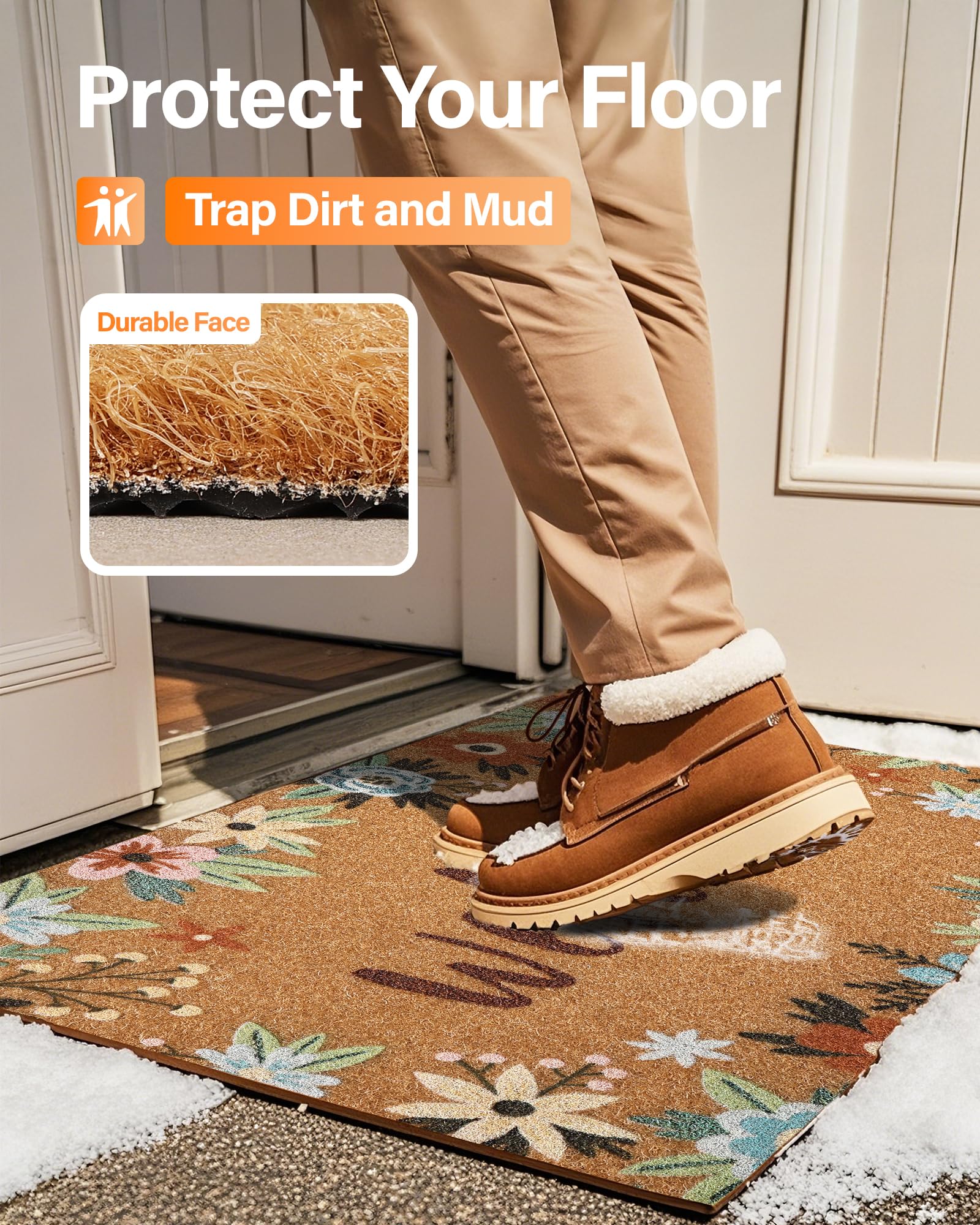 SAKSUN artificial coir doormat traps dirt and moisture effectively.