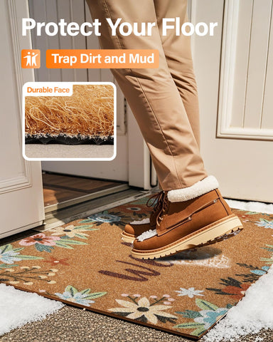 SAKSUN artificial coir doormat traps dirt and moisture effectively.