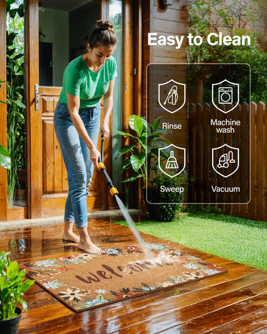 SAKSUN easy-clean door mat; vacuum, shake, or hose rinse.