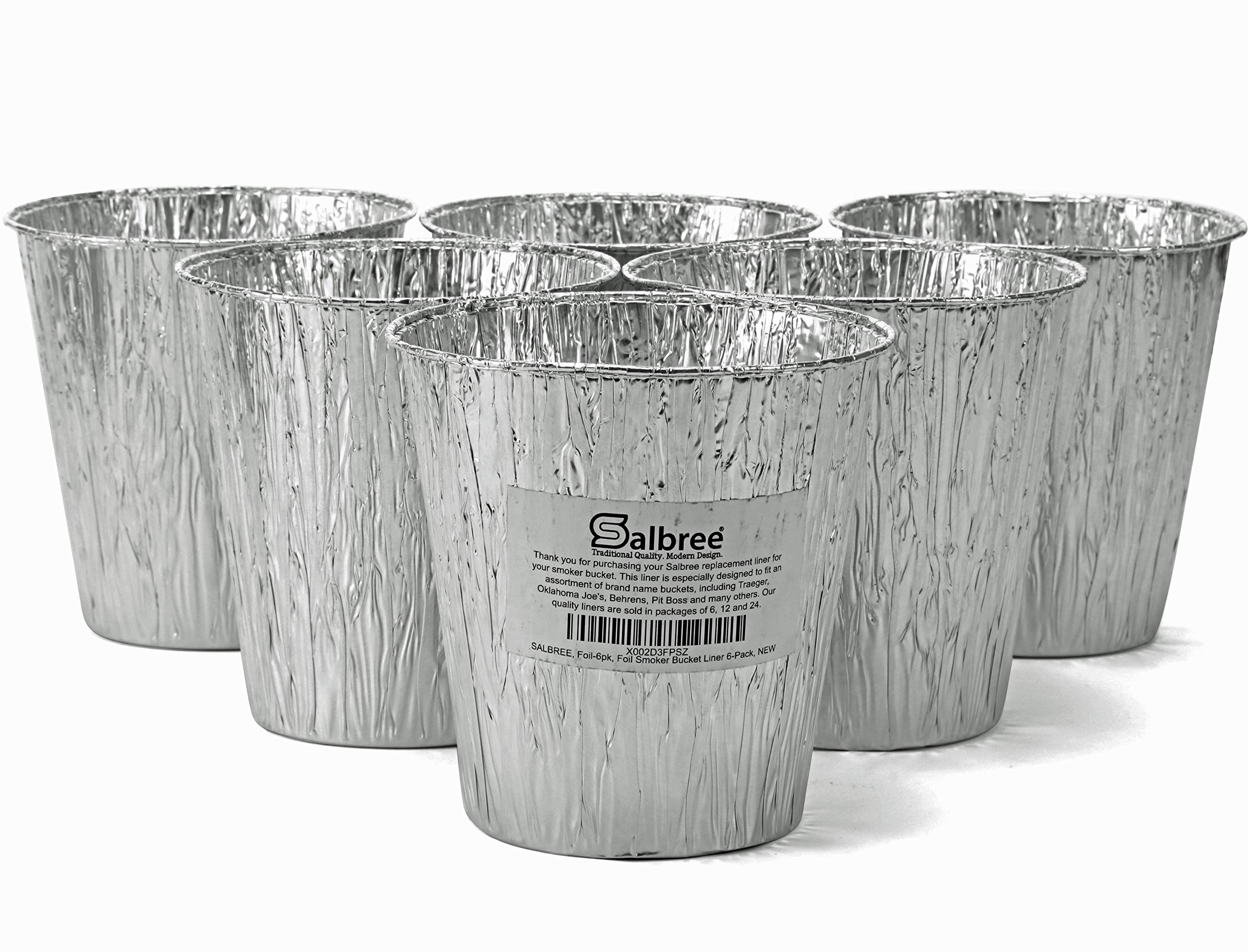 Salbree smoker bucket liner in use catching grease for easy cleanup after grilling.