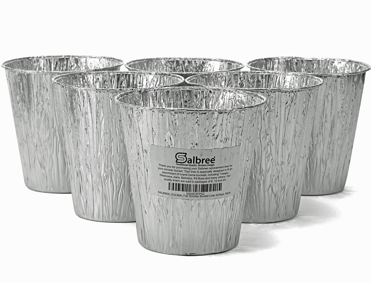 Salbree smoker bucket liner in use catching grease for easy cleanup after grilling.