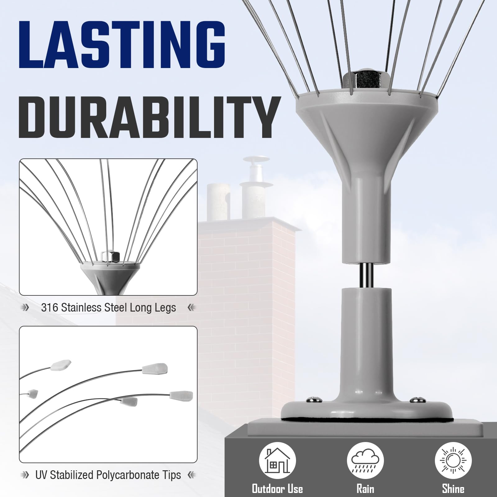 Salcod 360 long-leg deterrent UV-resistant plastic shell withstands sun and rain