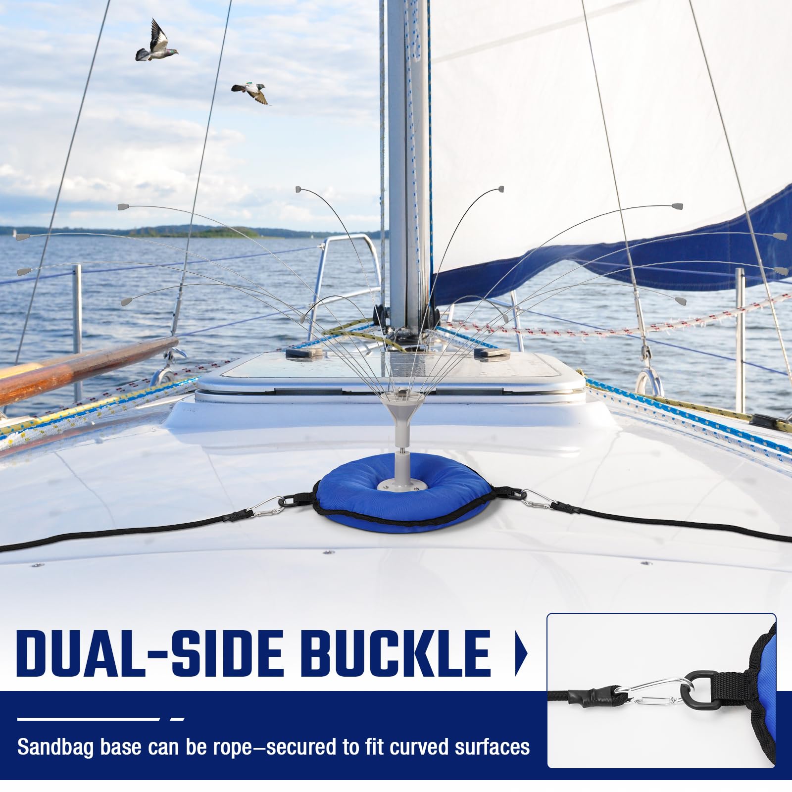 Salcod blue weatherproof canvas base resists outdoor wear and elements.