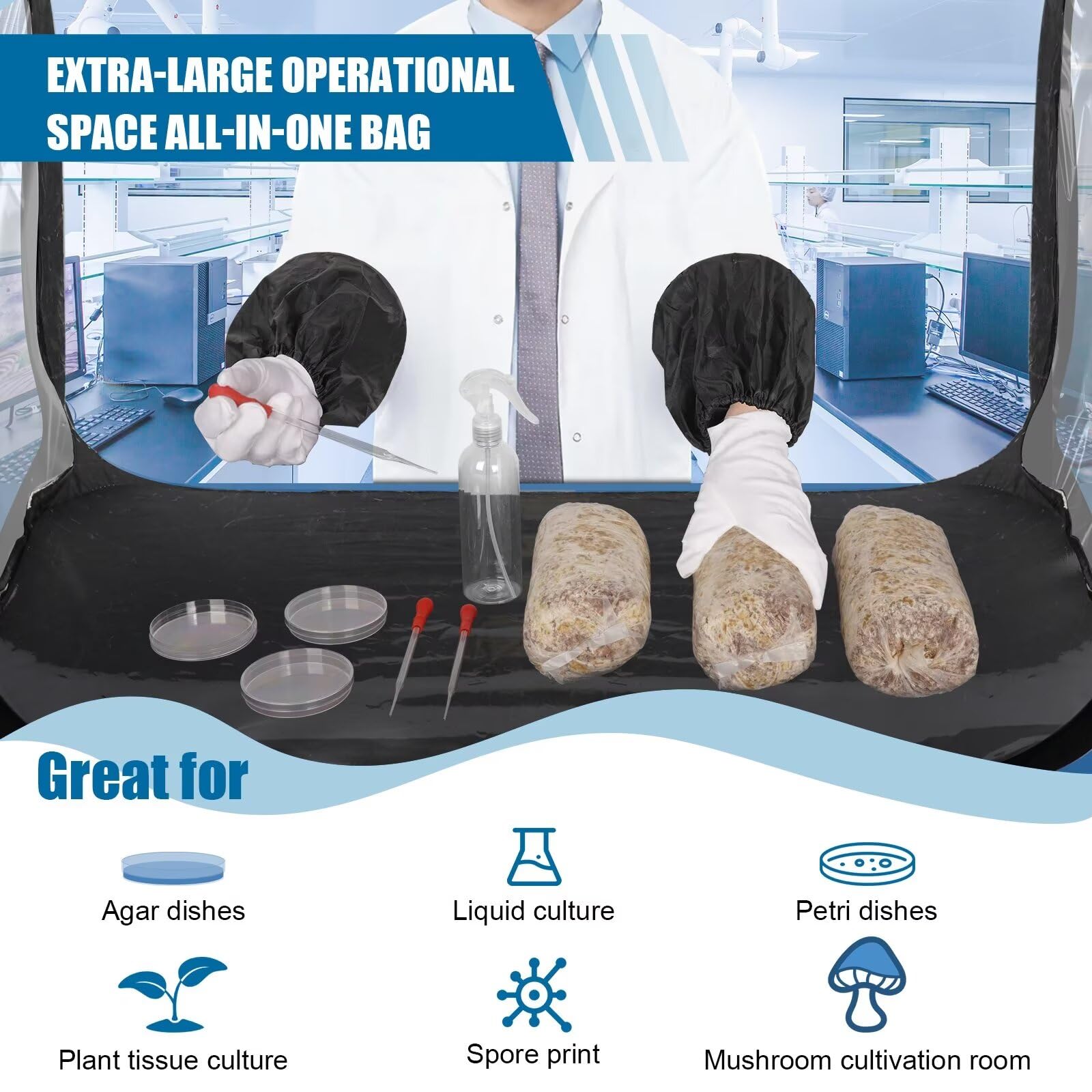 Salcod clean air flow hood for grow bags helps maintain clean workspace.