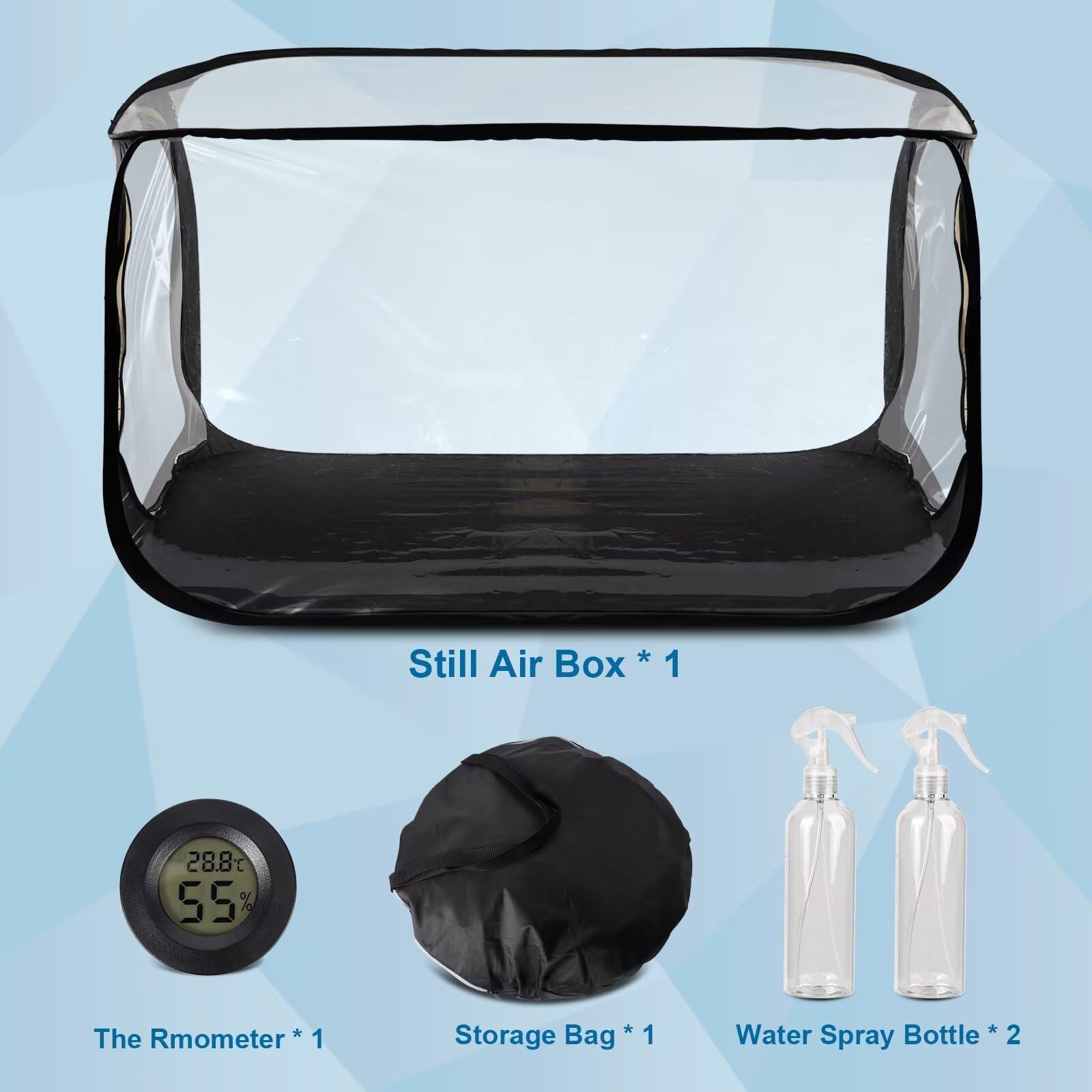 Salcod thermometer and spray bottles included for easy environment monitoring.