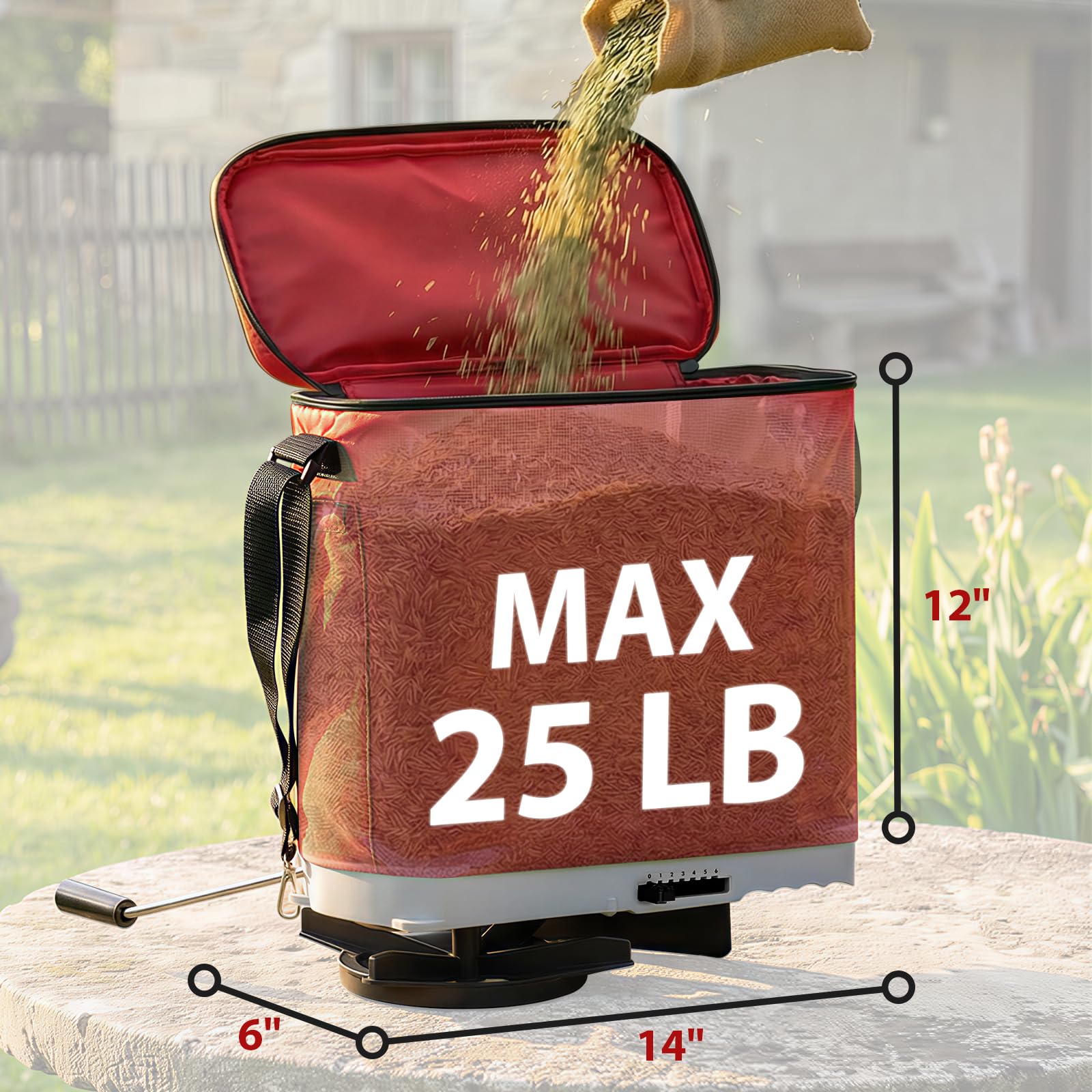 Salcod multi‑purpose spreader supports seed, fertilizer, and lawn treatments.