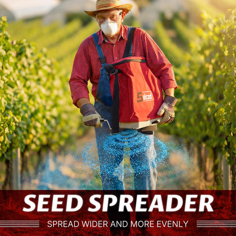 Salcod adjustable control allows even distribution of seed or fertilizer.