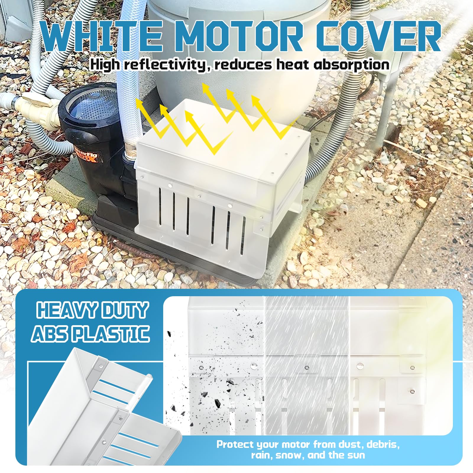 Ventilated Salcod pool pump cover maintains airflow to reduce overheating
