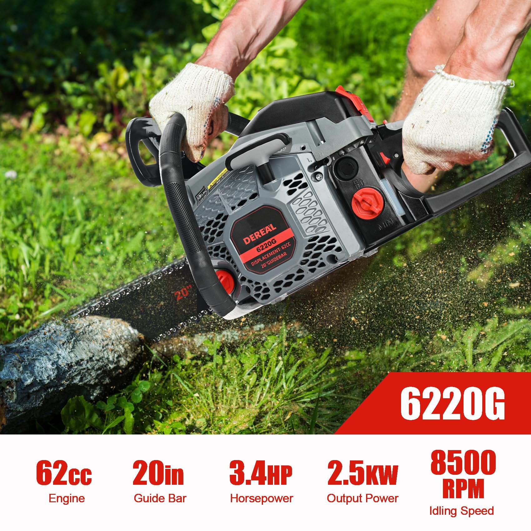 SALEM MASTER 62cc engine delivers steady power for heavy-duty yard tasks.
