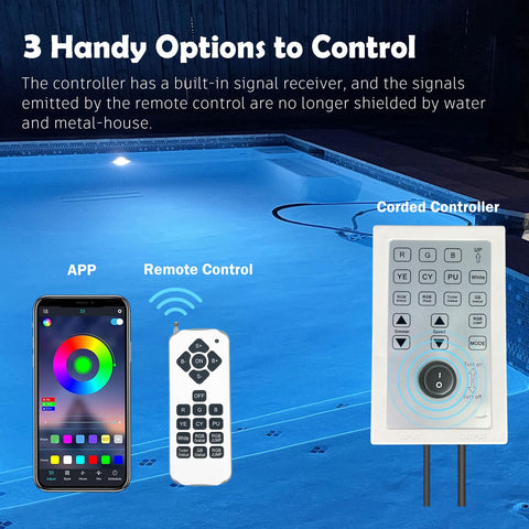 SALIFA controller and remote enable easy color selection from poolside.