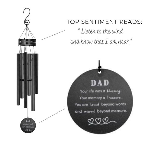 Salolo memorial wind chimes card with comforting message for loved ones