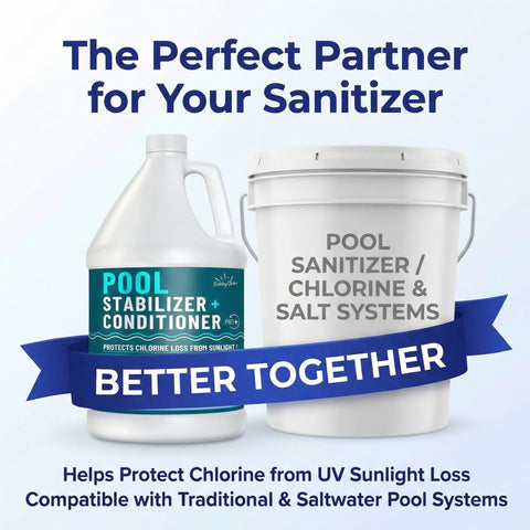 Saltwater pool stabilizer compatibility with BubbyShine for balanced chemistry.