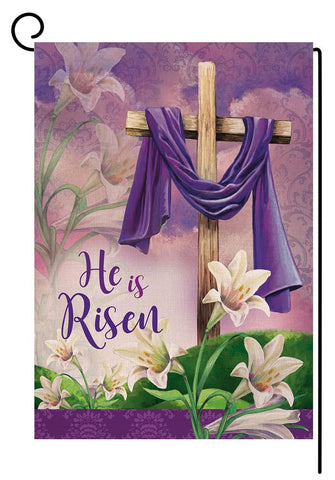Sambosk He is Risen Easter flag front view for durable outdoor decor.