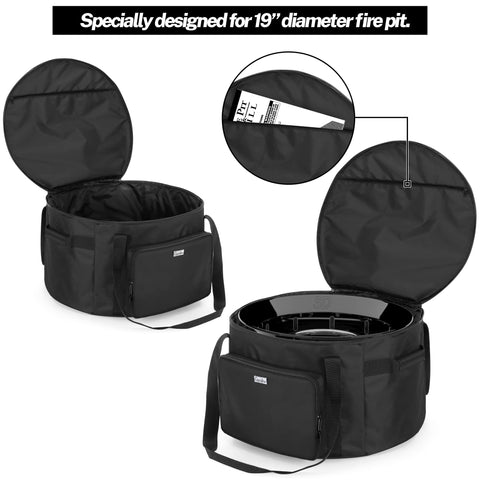 samdew 19-inch fire pit bag top pocket stores manuals and small items for quick access