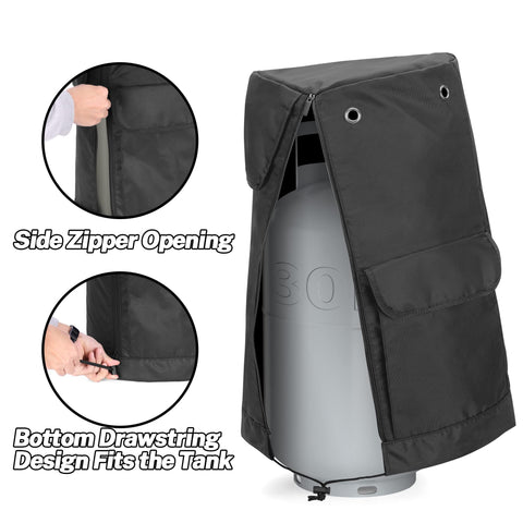 SAMDEW tank cover with sturdy tabletop provides stable surface for outdoor use.