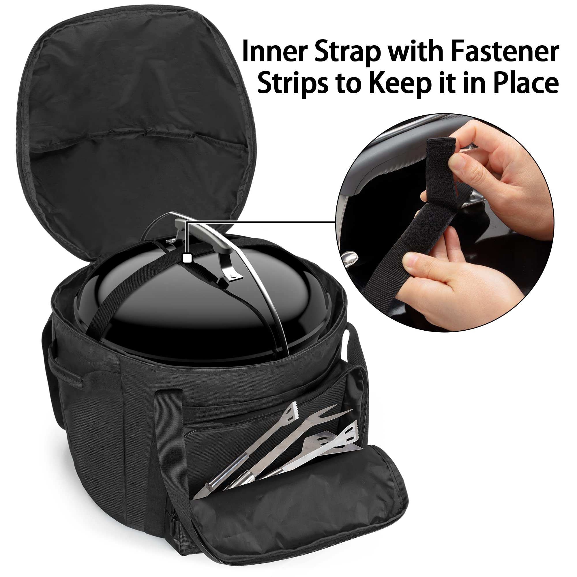 samdew grill bag front pocket keeps accessories organized.